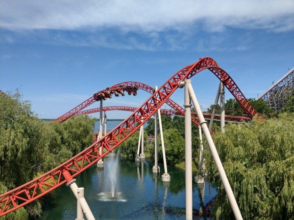 Maverick at Cedar Point travelling through one of its inversions